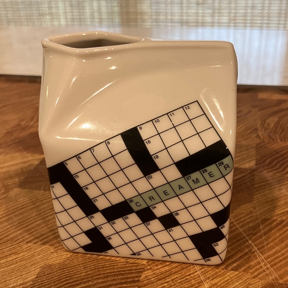 NYT Crossword Puzzle Fishs Eddy creamer shaped like a school milk box EUC